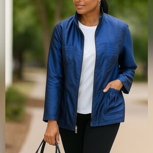 Chico’s SHIMMERING CRINKLE CAMERON SOLID BLUE GROTTO. Size: 2